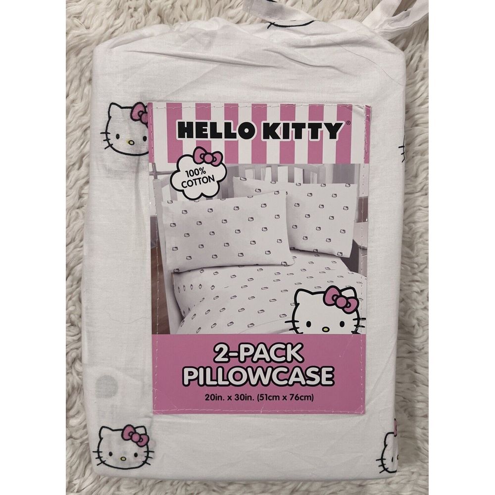 New Sanrio Hello Kitty‎ Standard 2-Pack Pillowcase Pink Bow Kitty Heads